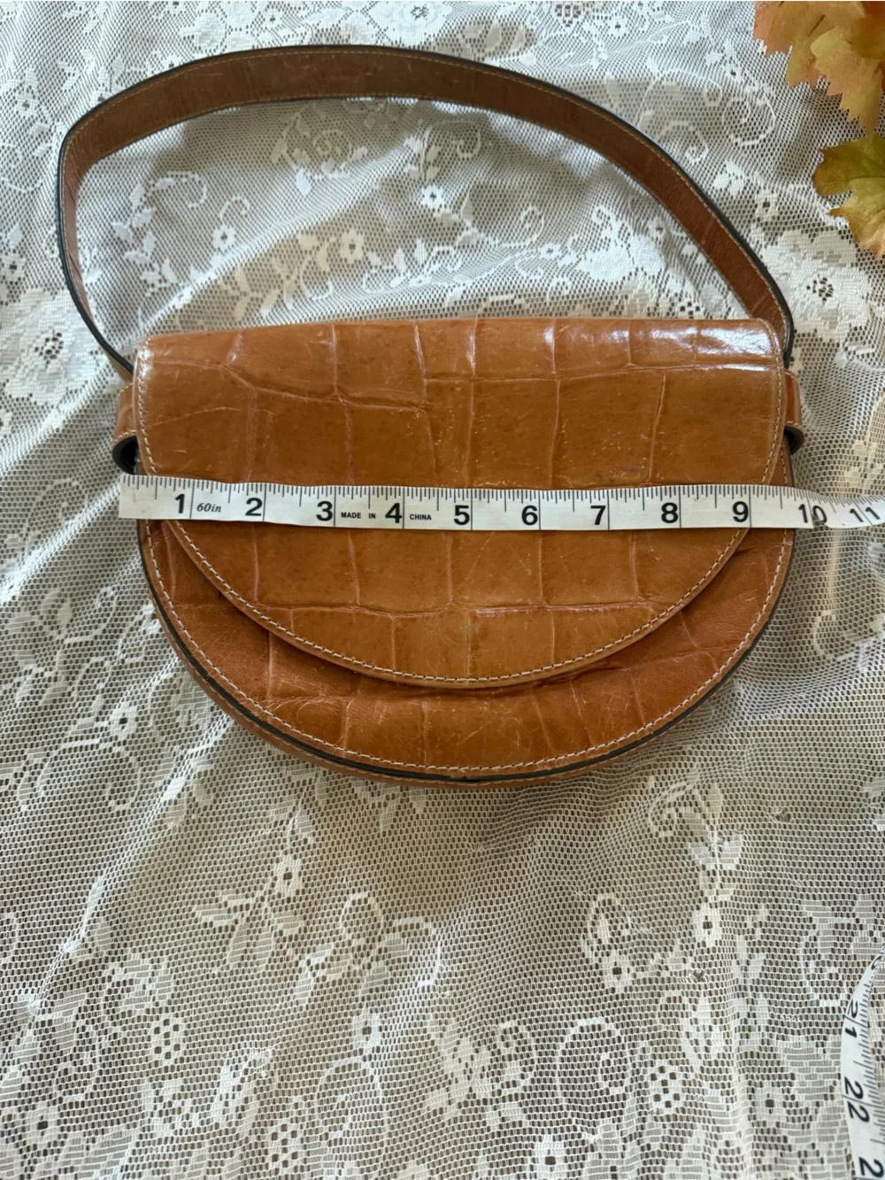STAUD Cognac embossed shoulder bag